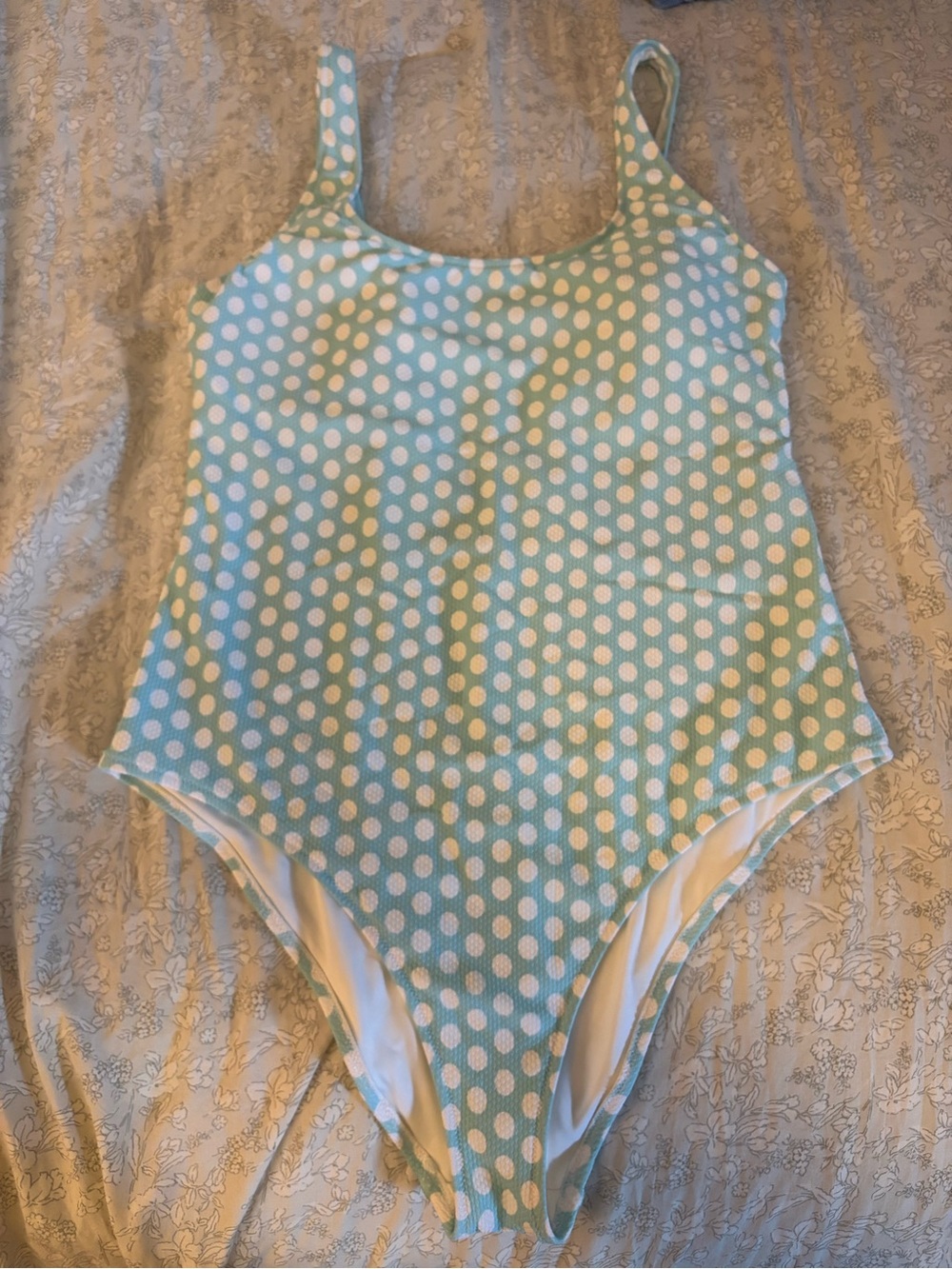 aerie Aqua and White Polka Dot Scoop One-Piece Swimsuit size XL